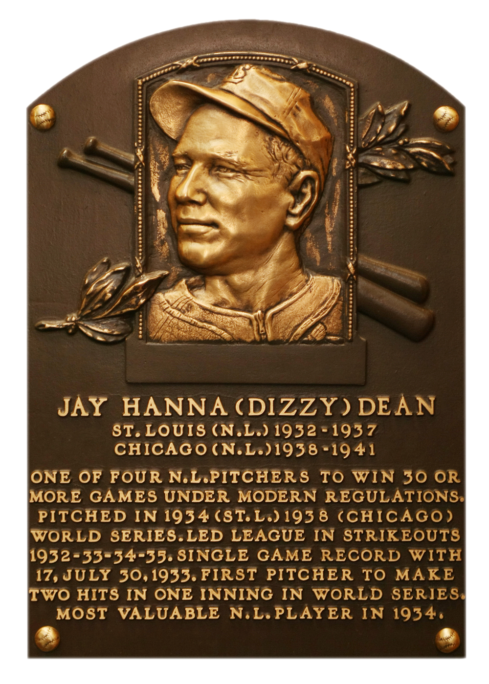 Dizzy Dean Hall of Fame plaque