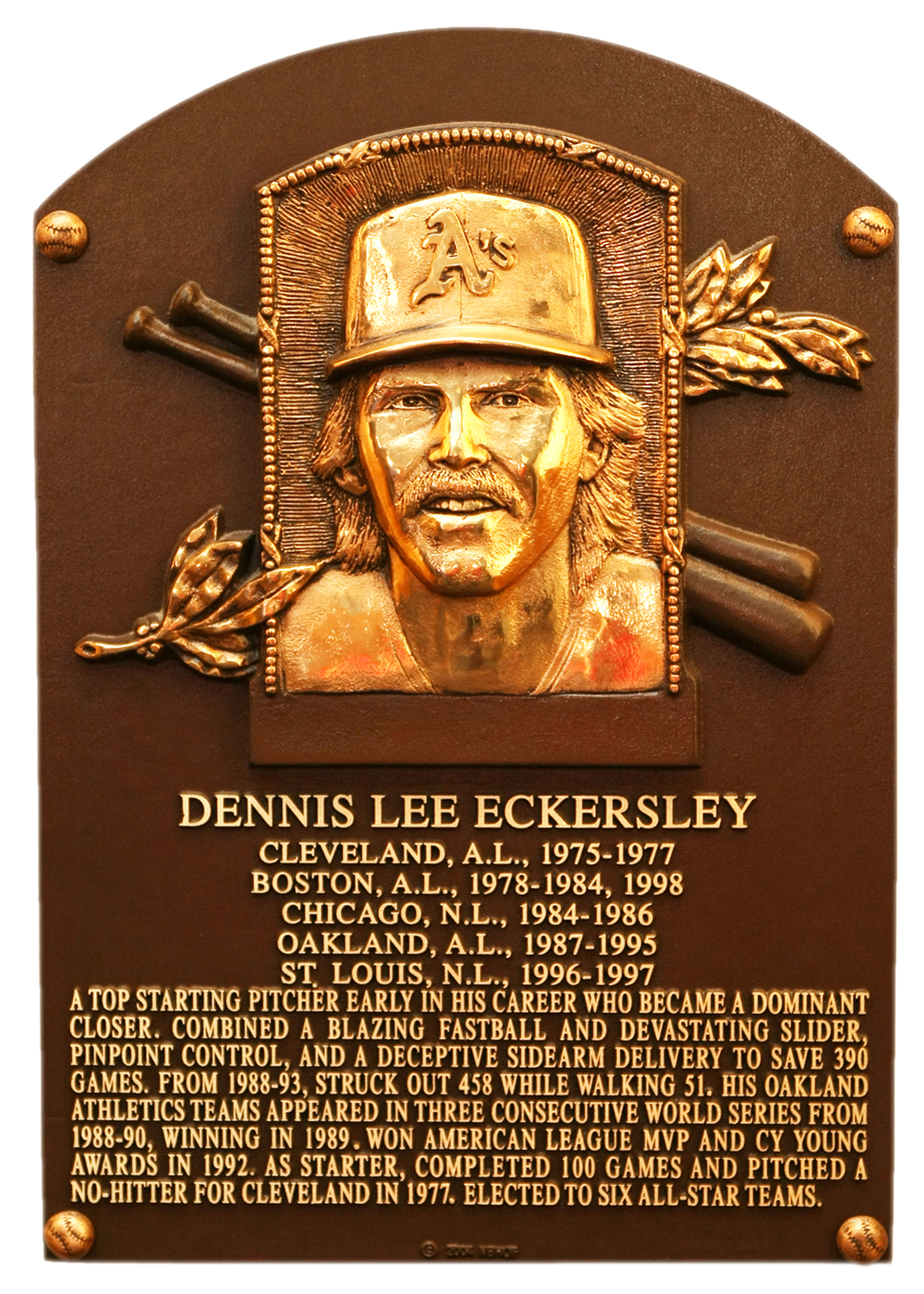 Dennis Eckersley Hall of Fame plaque