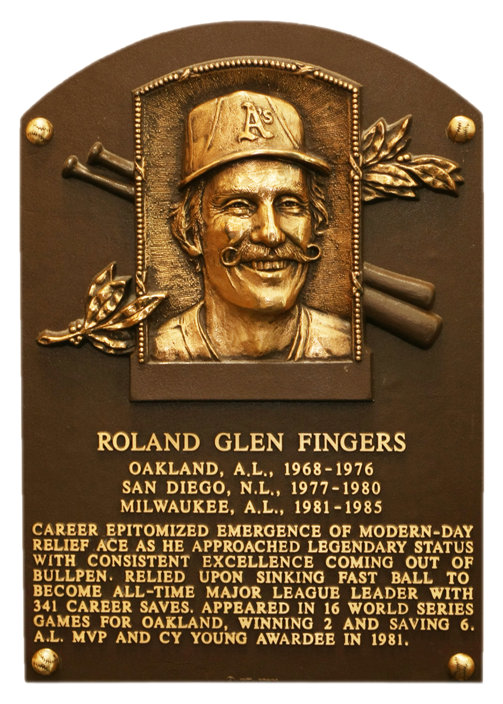 Rollie Fingers Hall of Fame plaque