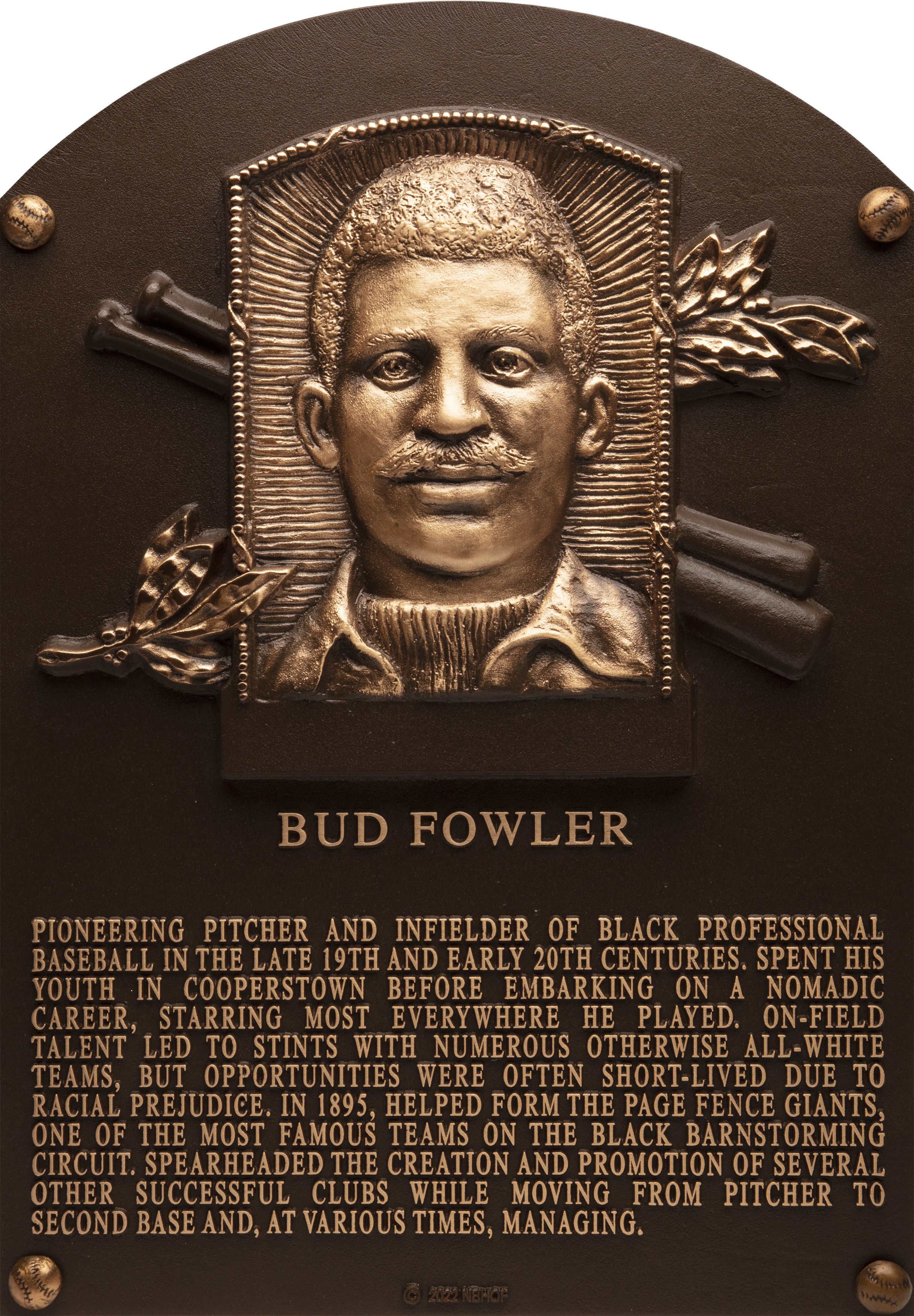 Bud Fowler Hall of Fame plaque