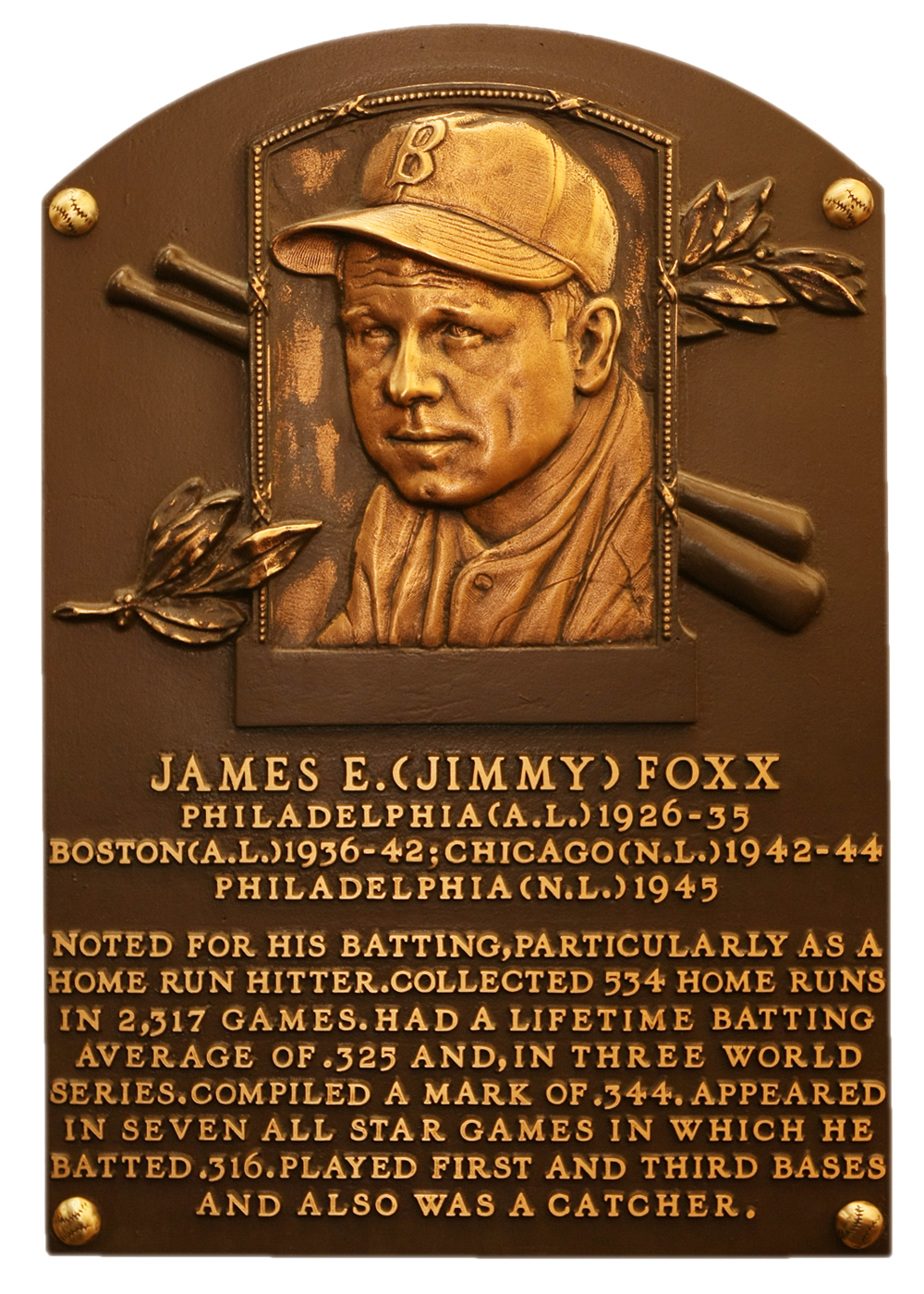 Jimmie Foxx Hall of Fame plaque