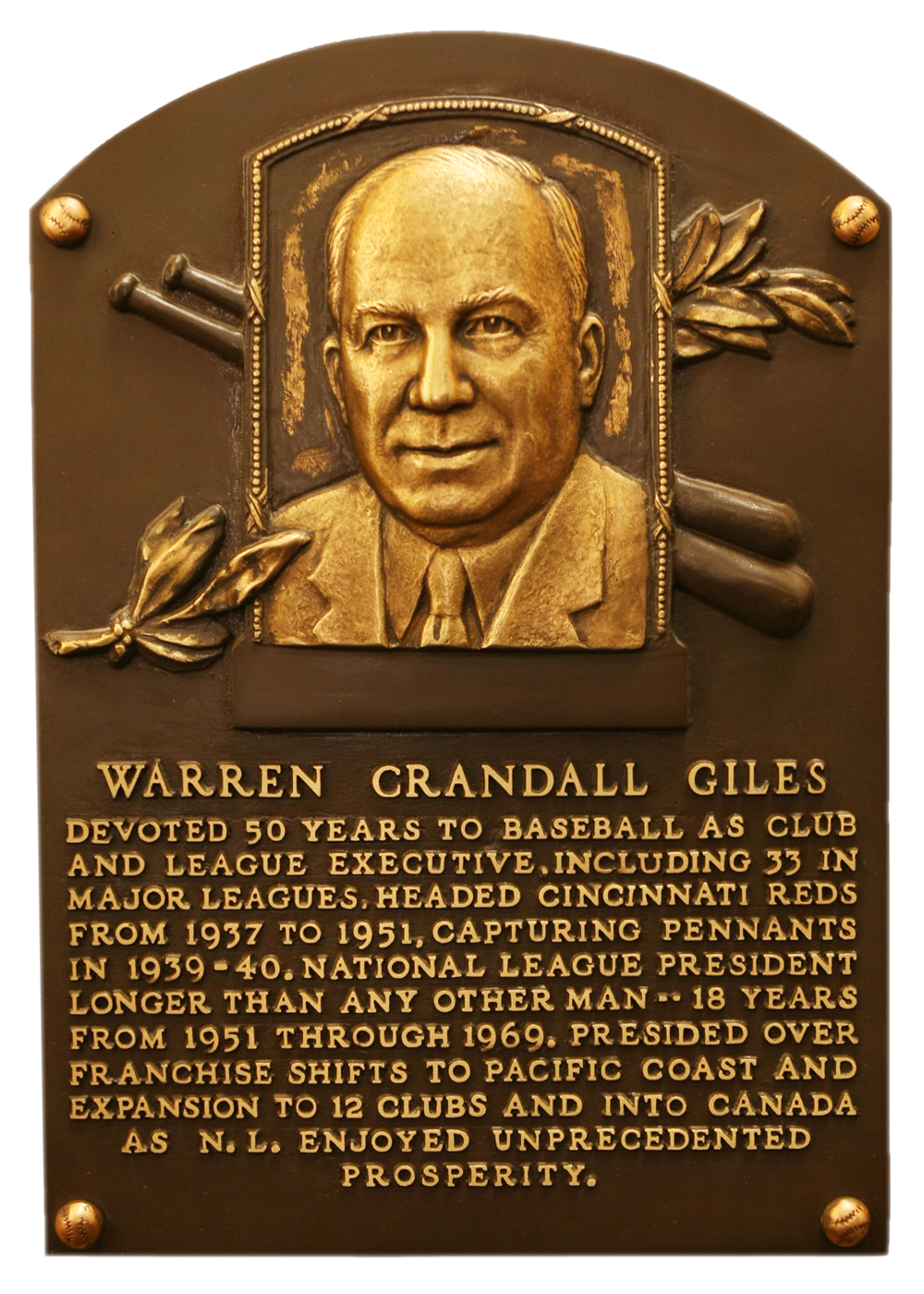 Warren Giles Hall of Fame plaque