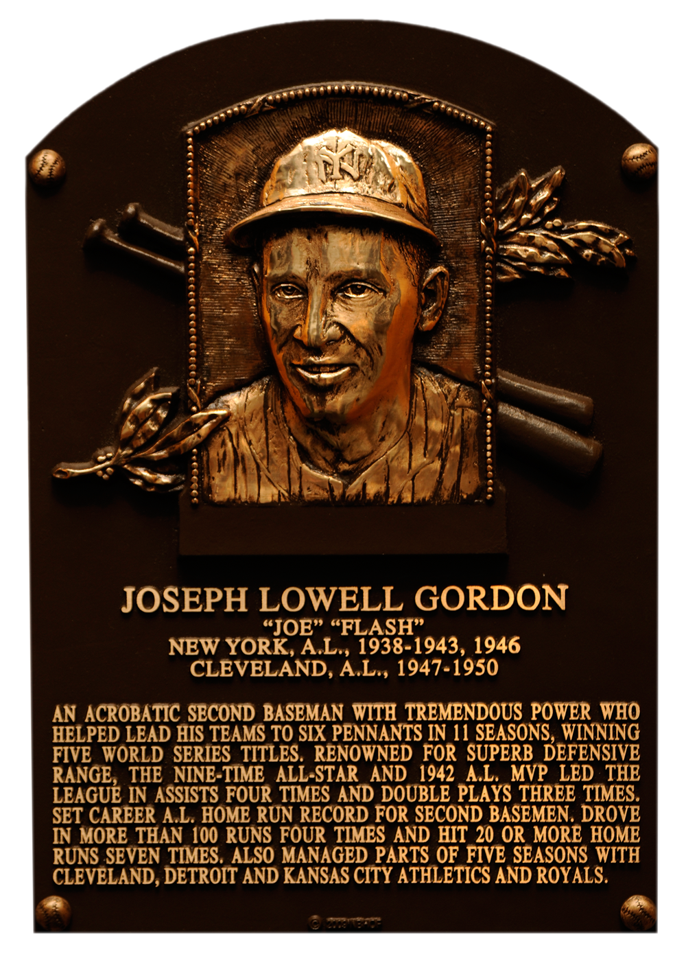 Joe Gordon Hall of Fame plaque