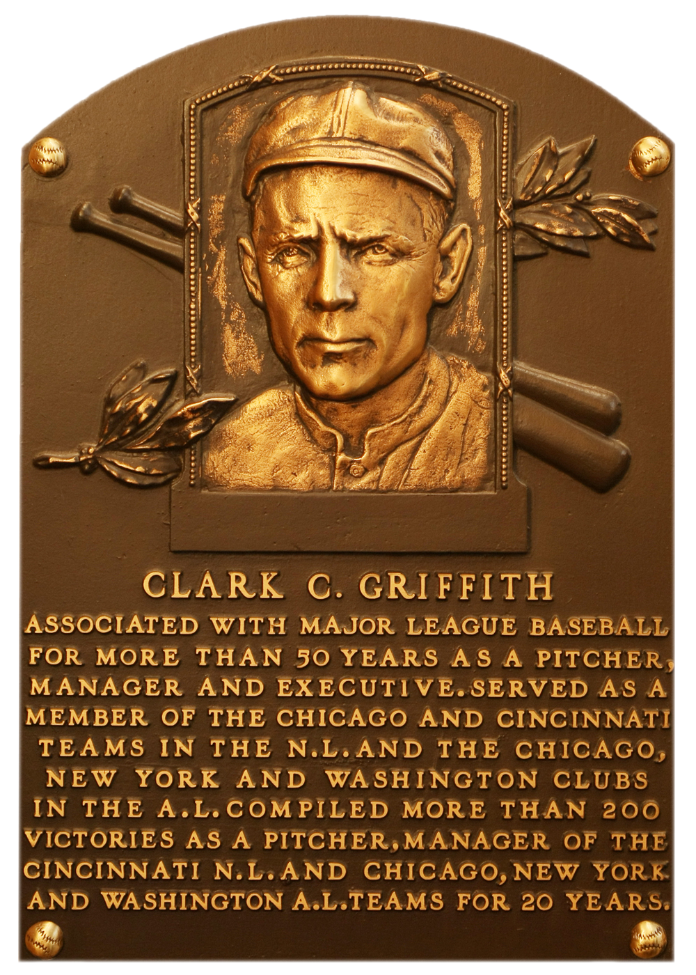 Clark Griffith Hall of Fame plaque