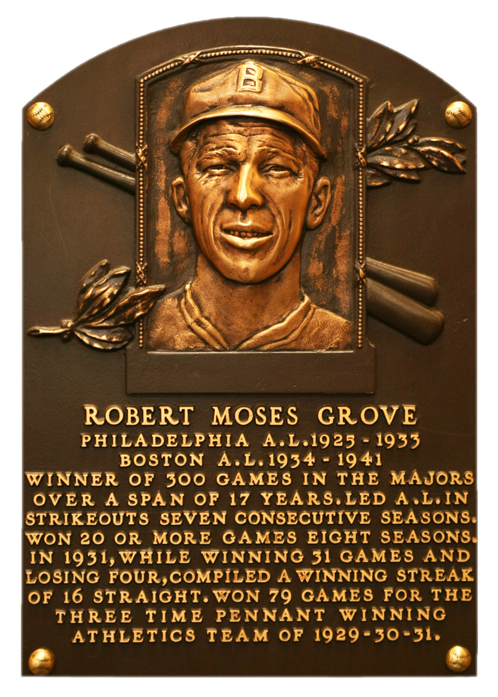 Lefty Grove Hall of Fame plaque