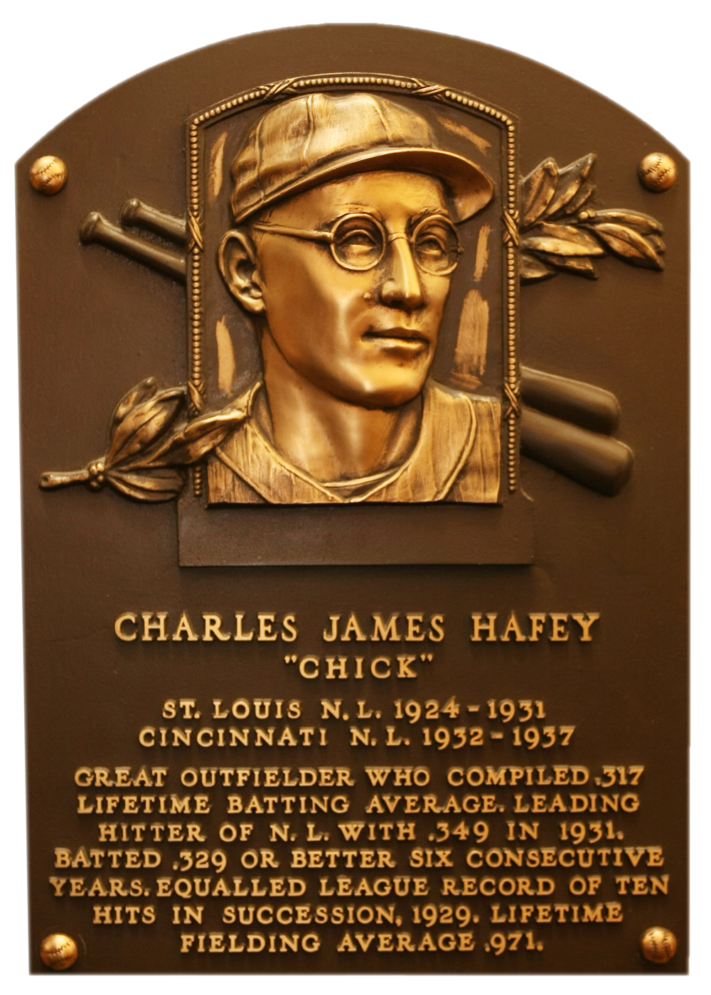 Chick Hafey Hall of Fame plaque