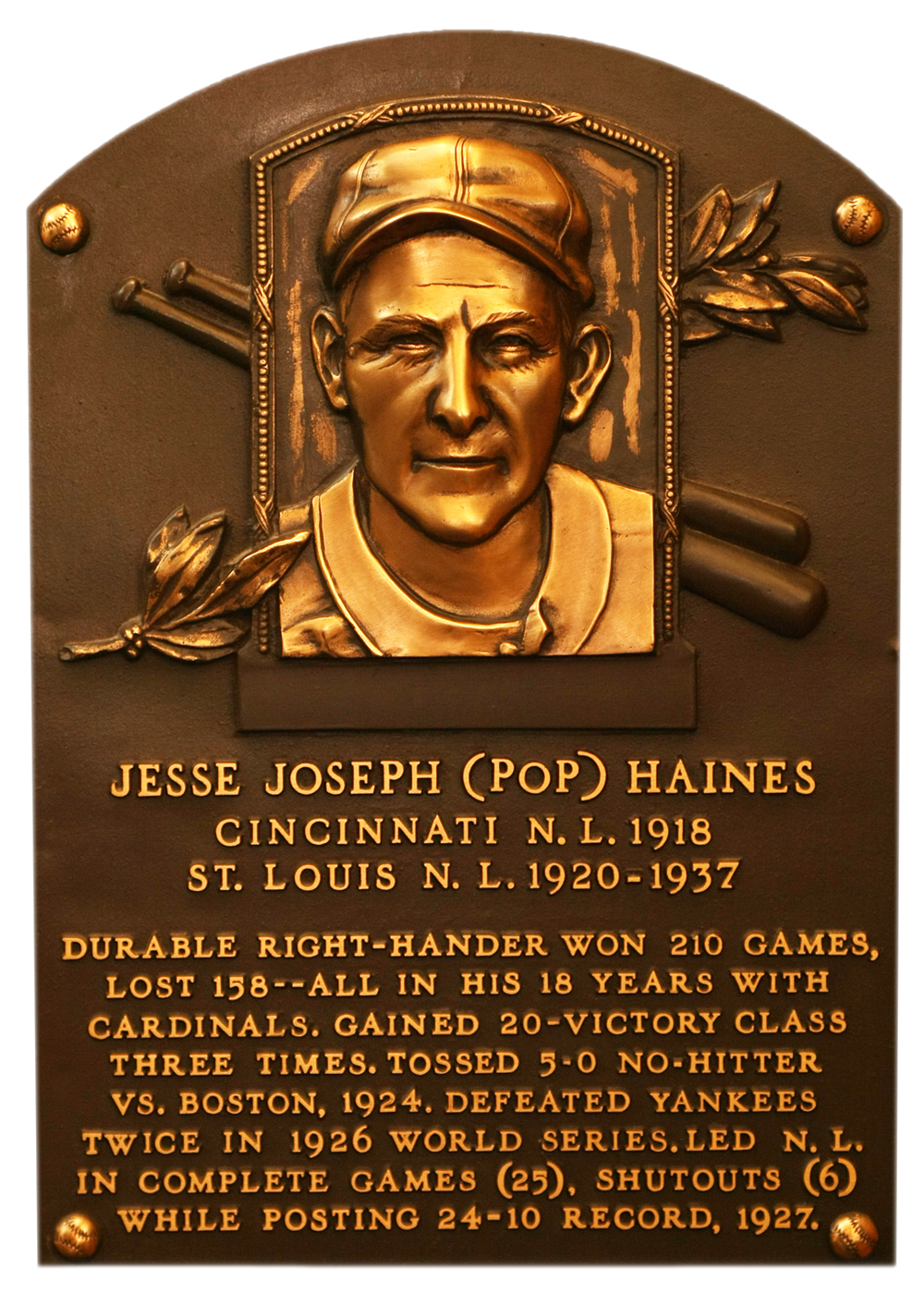 Jesse Haines Hall of Fame plaque
