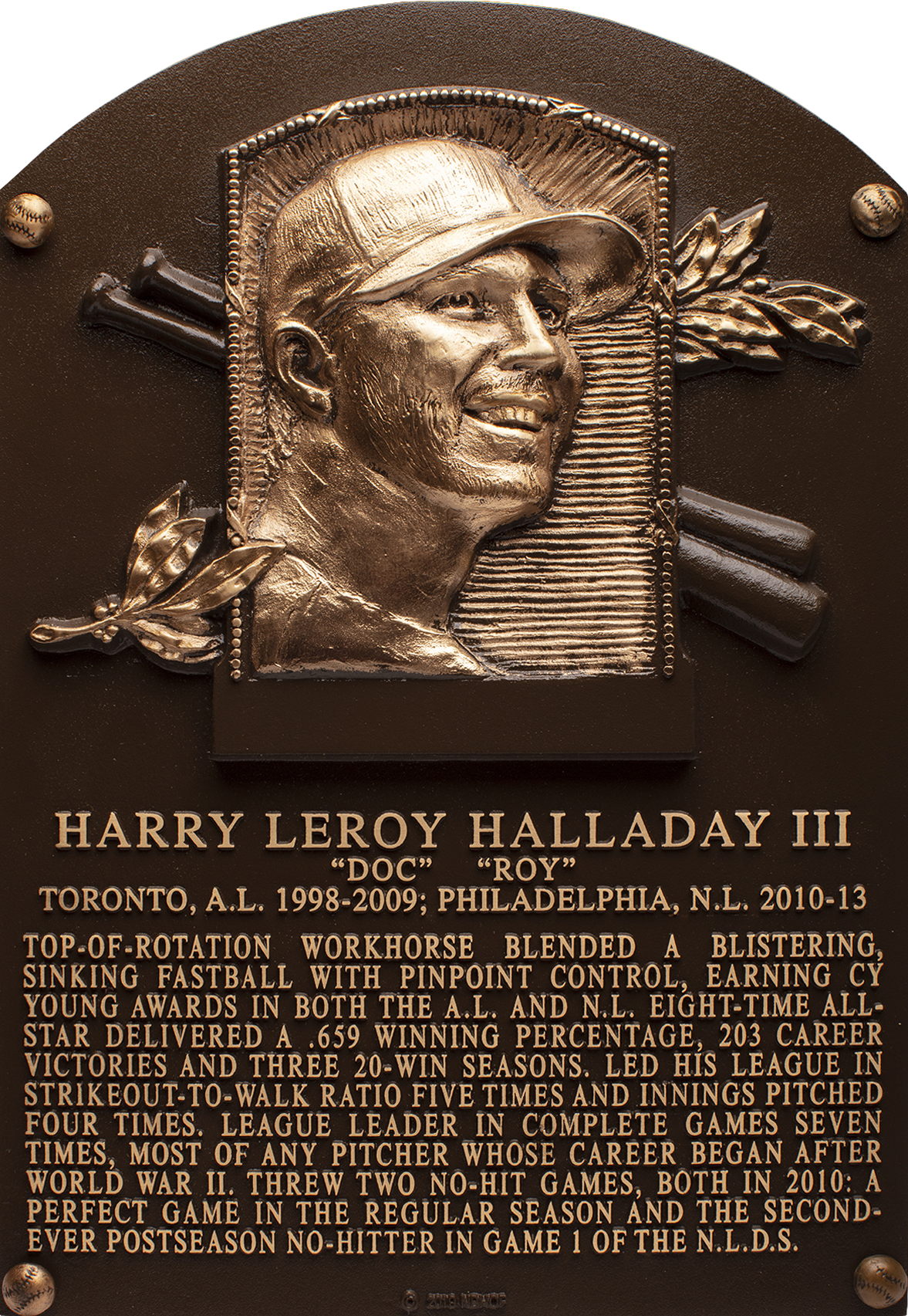 Roy Halladay Hall of Fame plaque