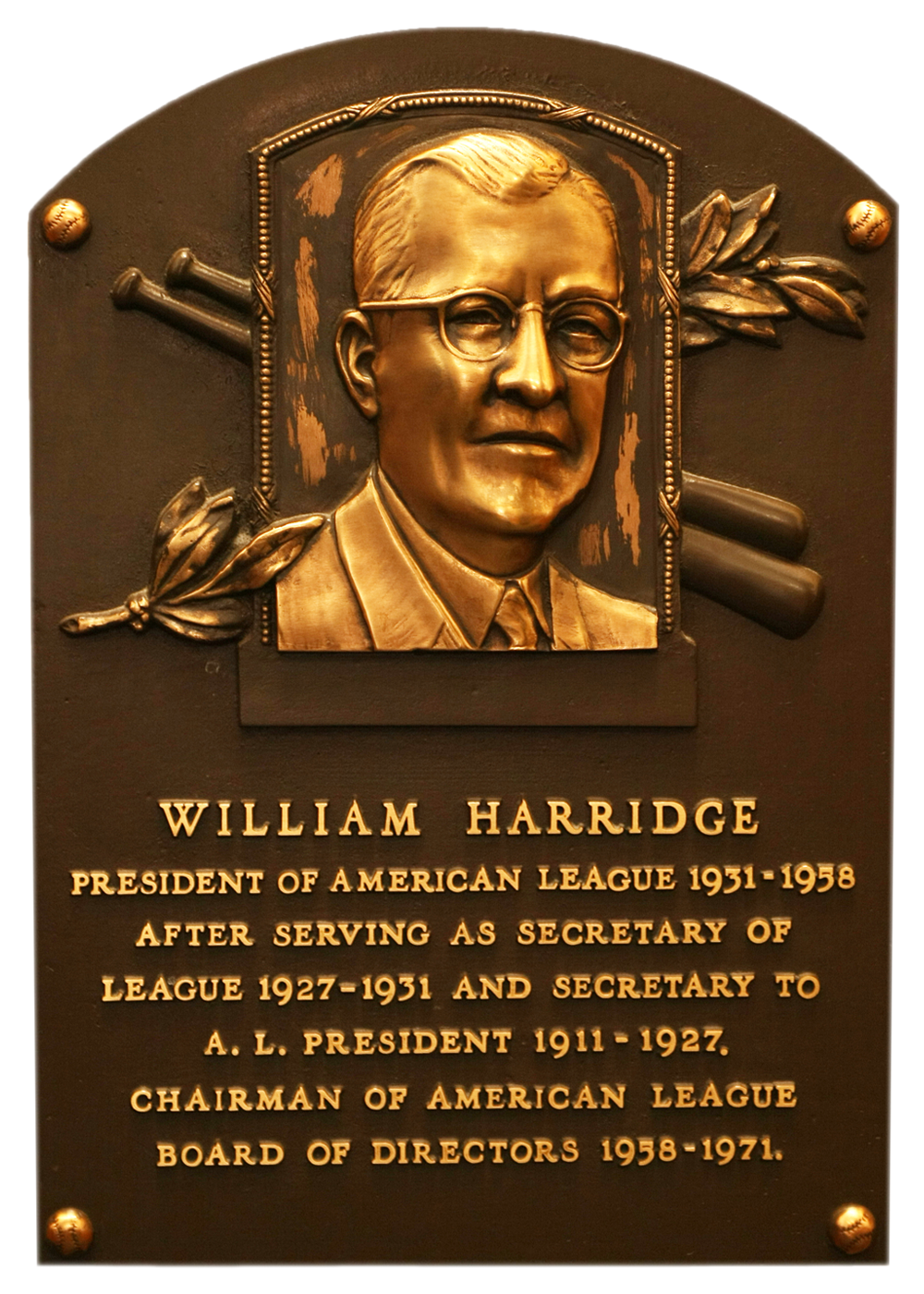 Will Harridge Hall of Fame plaque