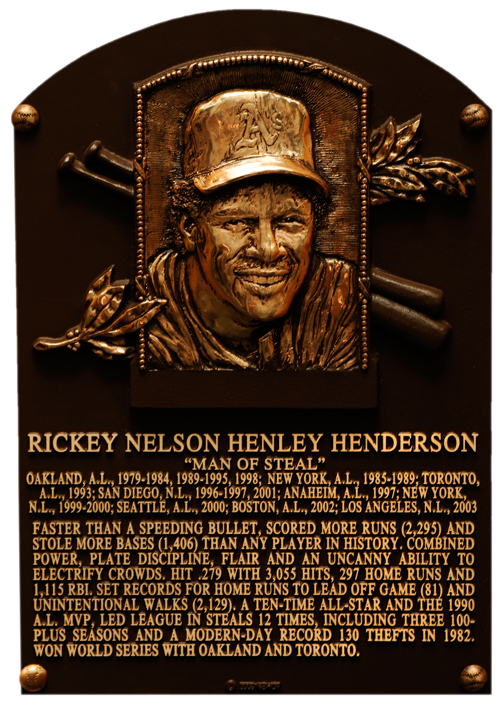 Rickey Henderson Hall of Fame plaque
