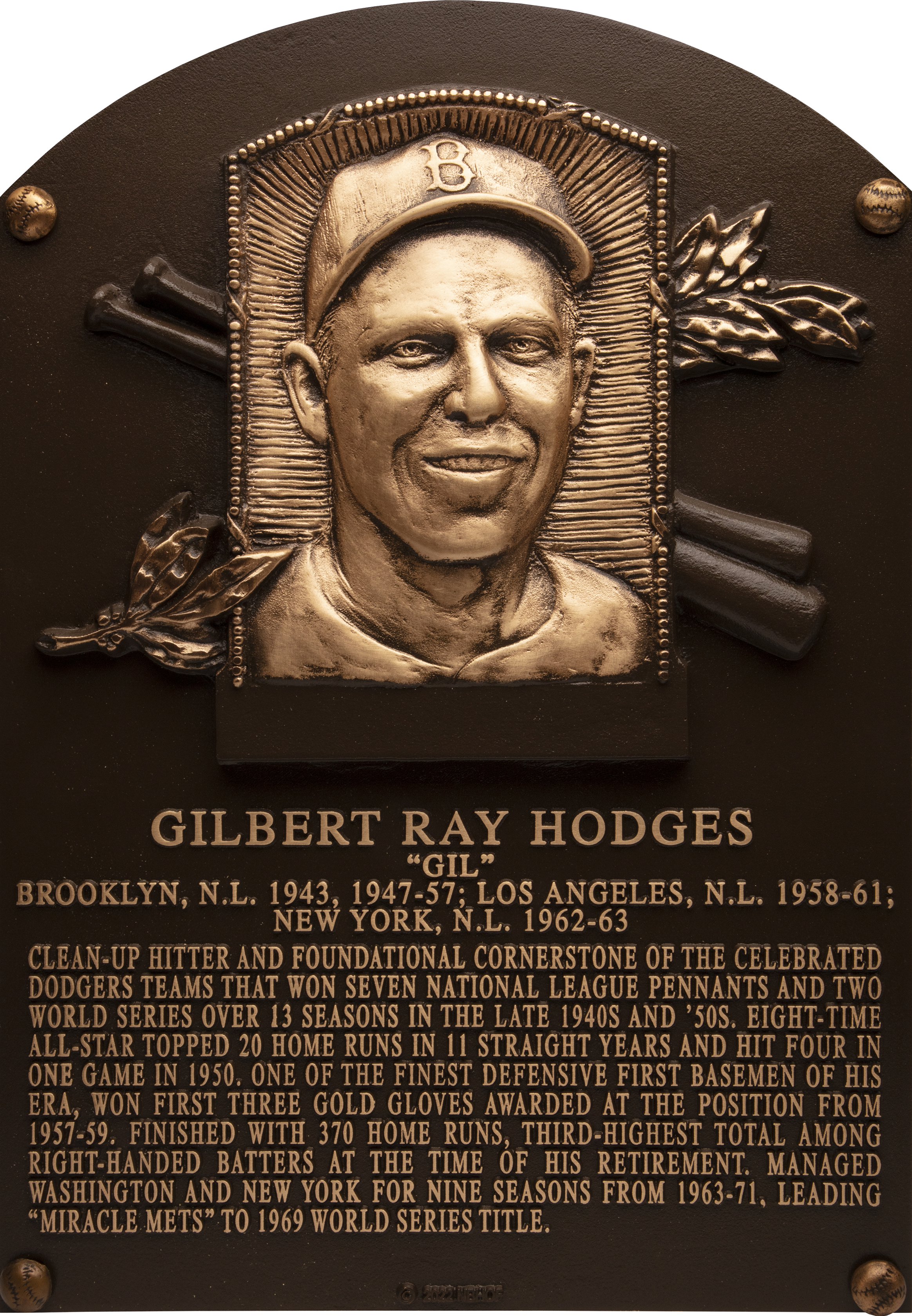 Gil Hodges Hall of Fame plaque