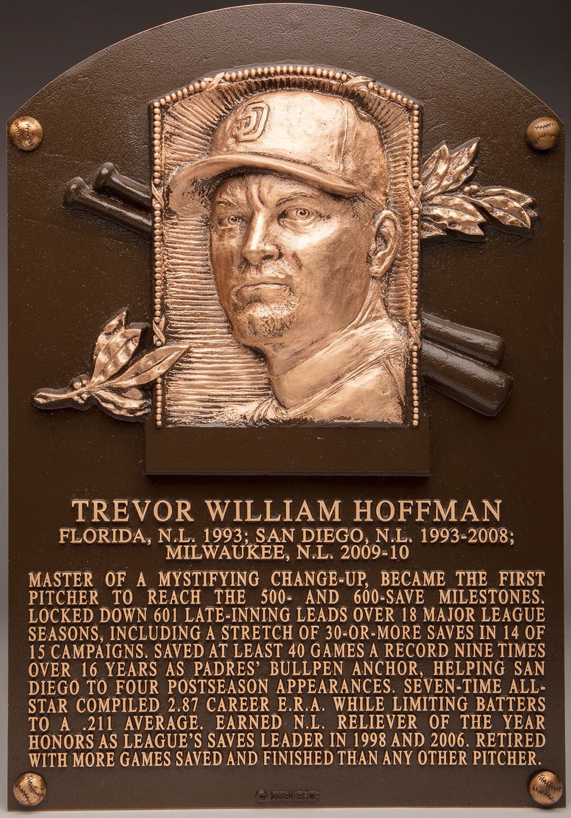 Trevor Hoffman Hall of Fame plaque