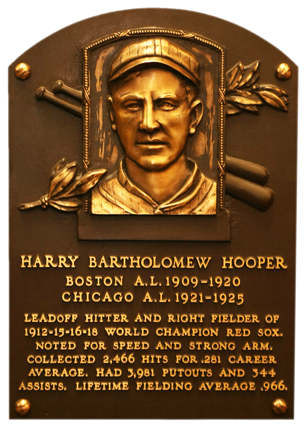 Harry Hooper Hall of Fame plaque