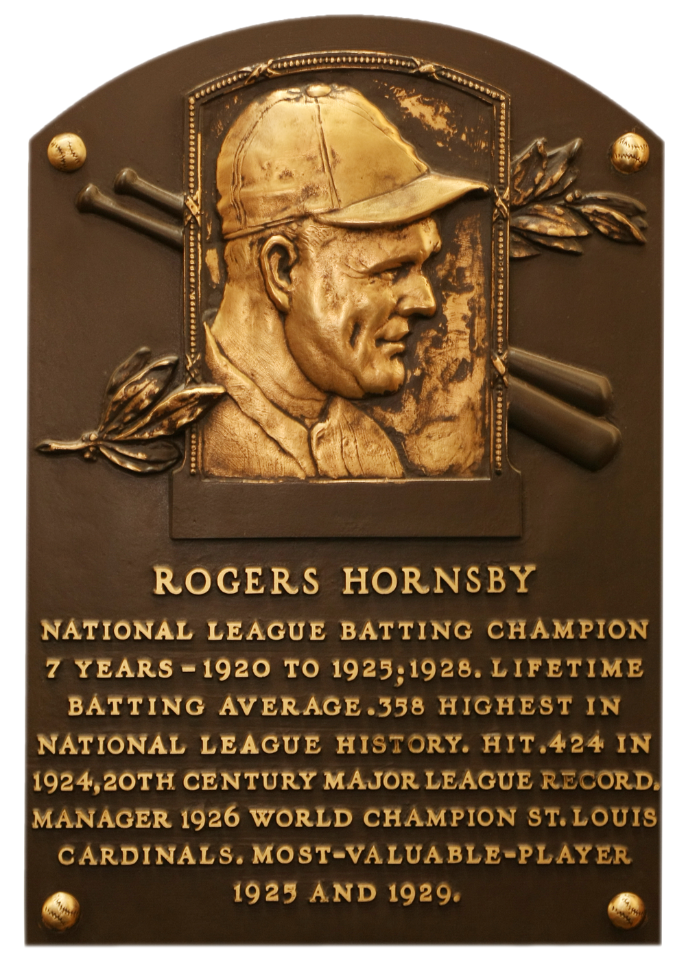 Rogers Hornsby Hall of Fame plaque