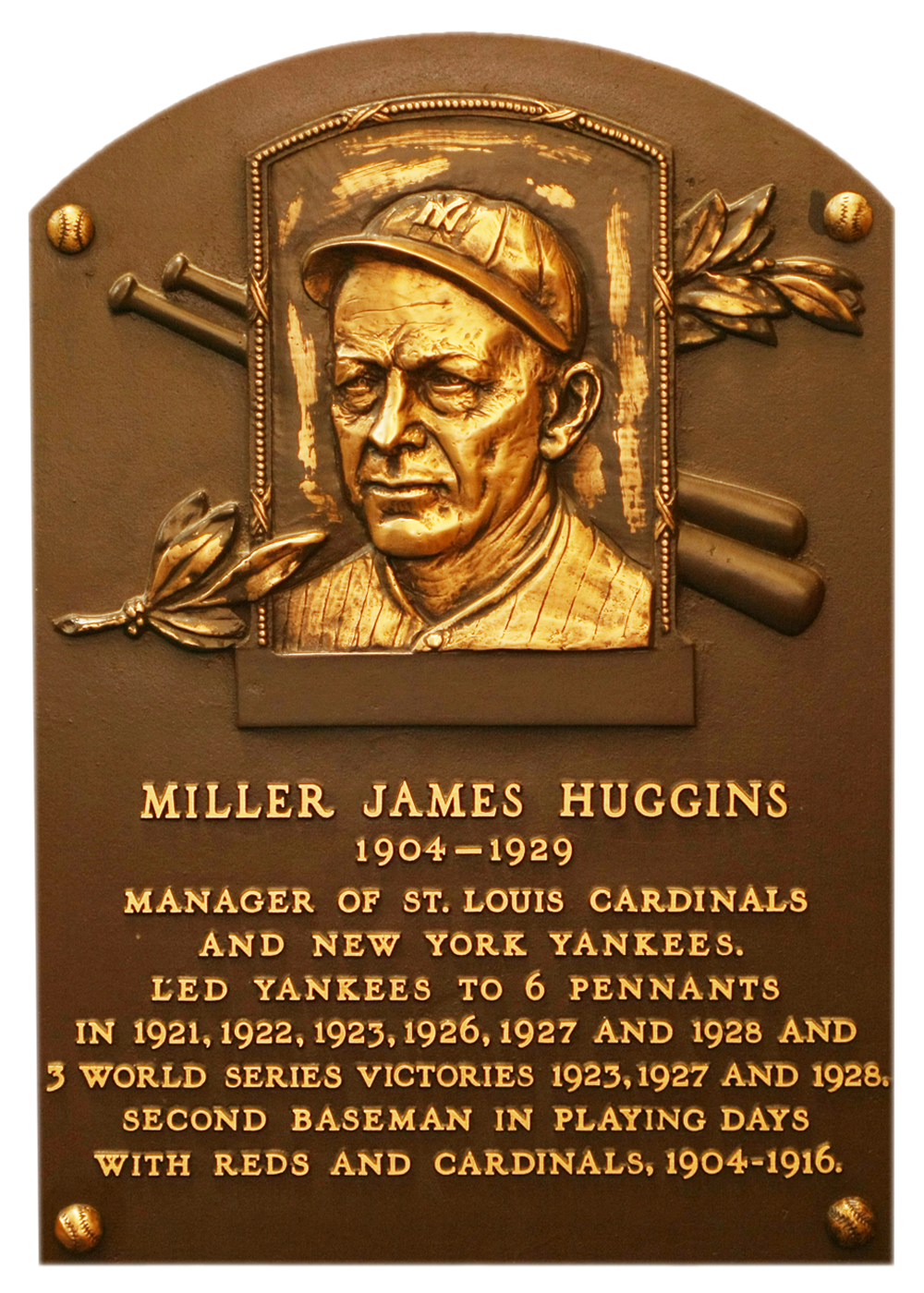 Miller Huggins Hall of Fame plaque