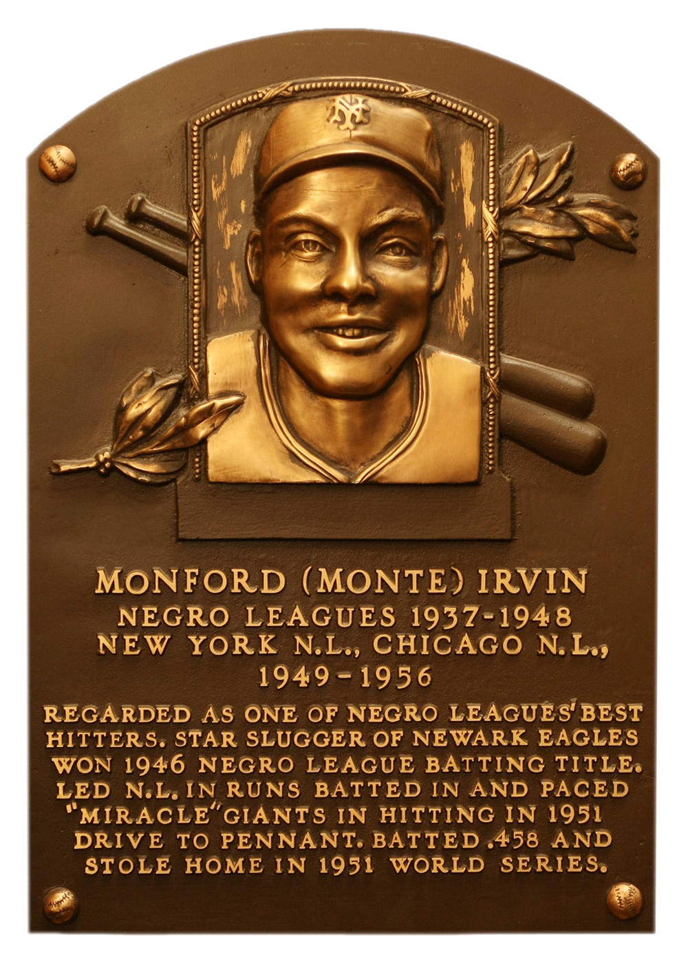 Monte Irvin Hall of Fame plaque