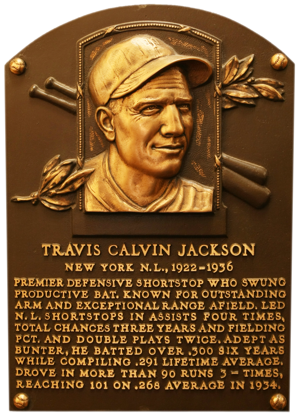 Travis Jackson Hall of Fame plaque