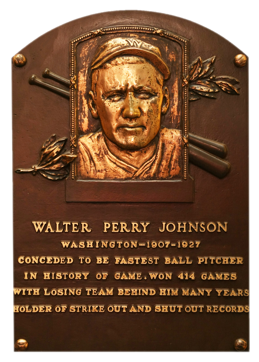 Walter Johnson Hall of Fame plaque