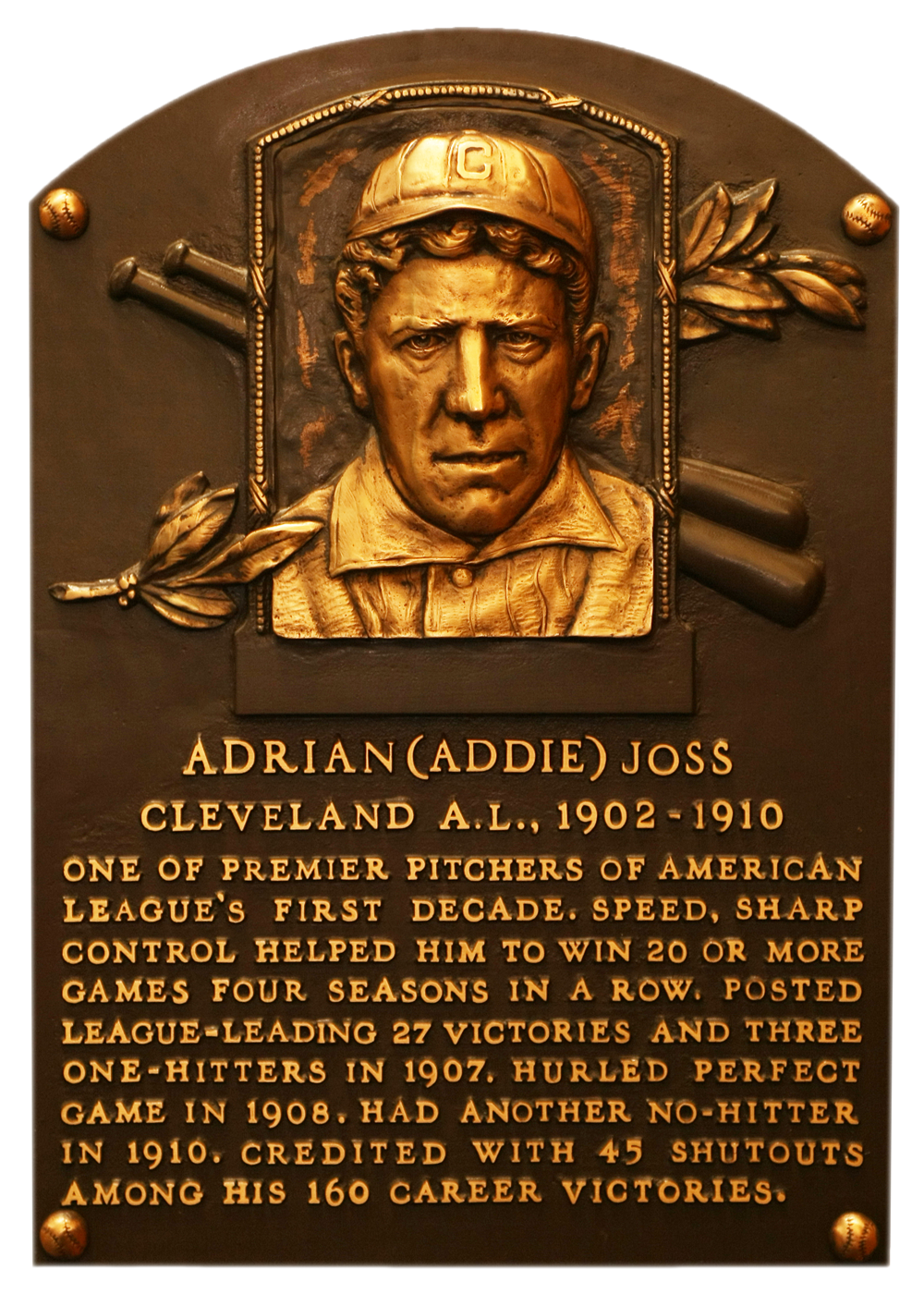 Addie Joss Hall of Fame plaque