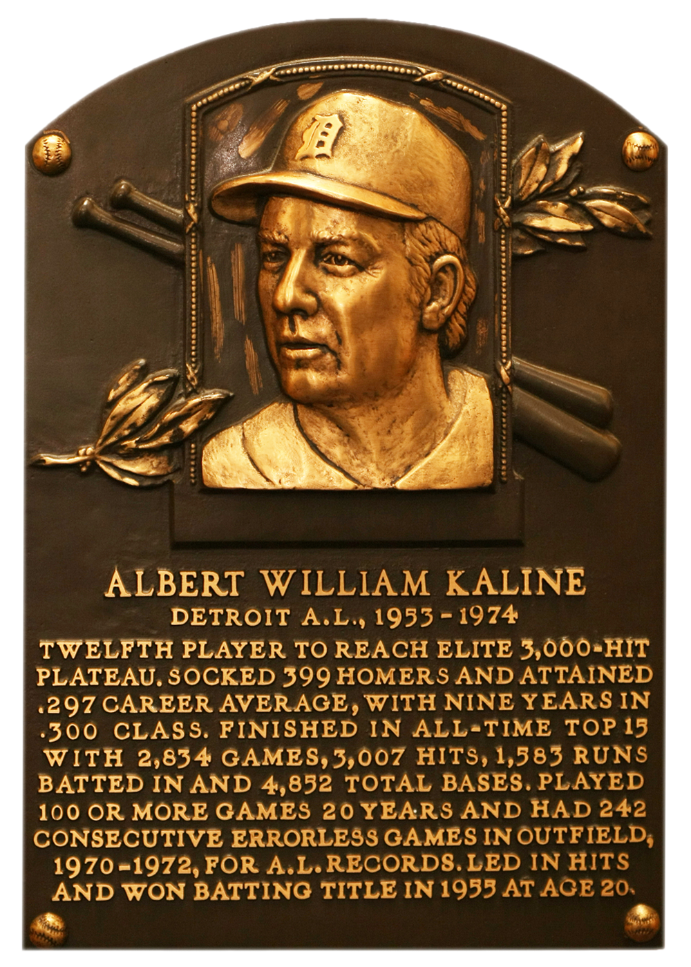 Al Kaline Hall of Fame plaque