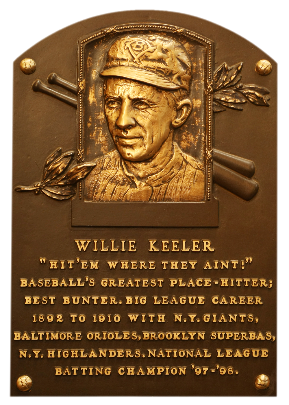 Willie Keeler Hall of Fame plaque