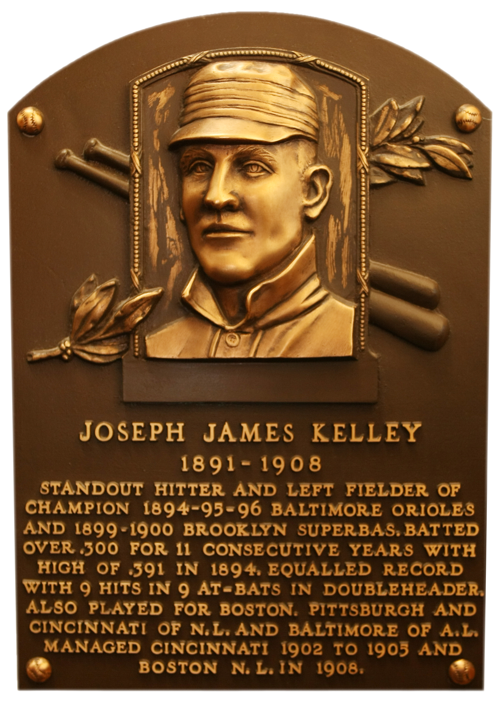 Joe Kelley Hall of Fame plaque