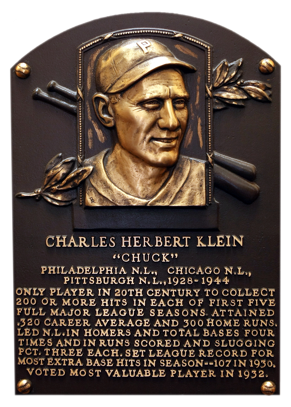 Chuck Klein Hall of Fame plaque