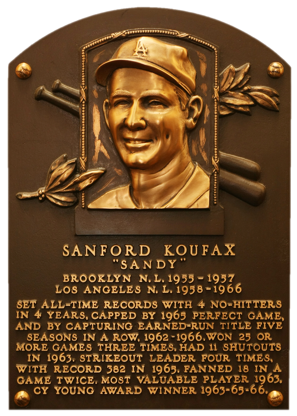 Sandy Koufax Hall of Fame plaque