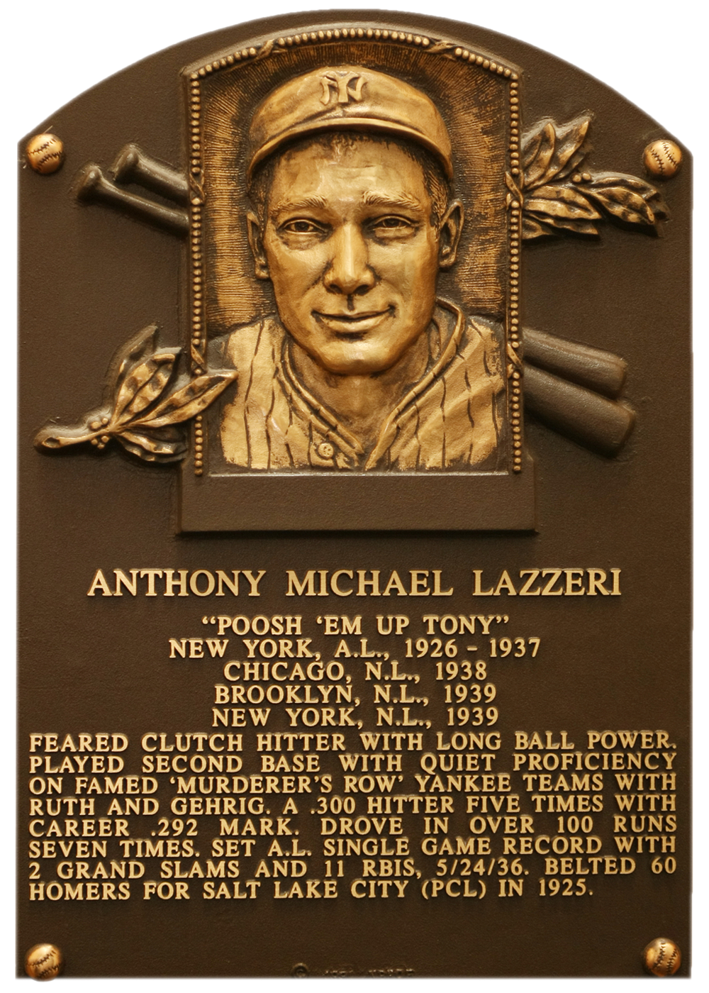 Tony Lazzeri Hall of Fame plaque