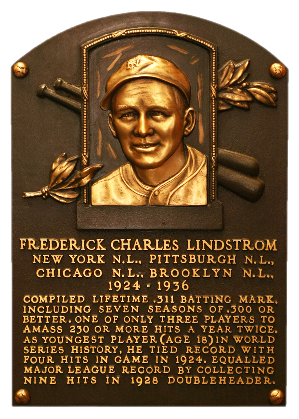 Freddie Lindstrom Hall of Fame plaque