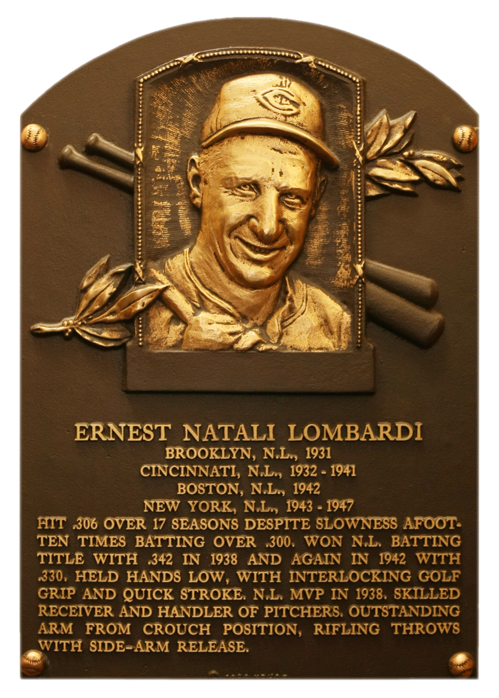 Ernie Lombardi Hall of Fame plaque