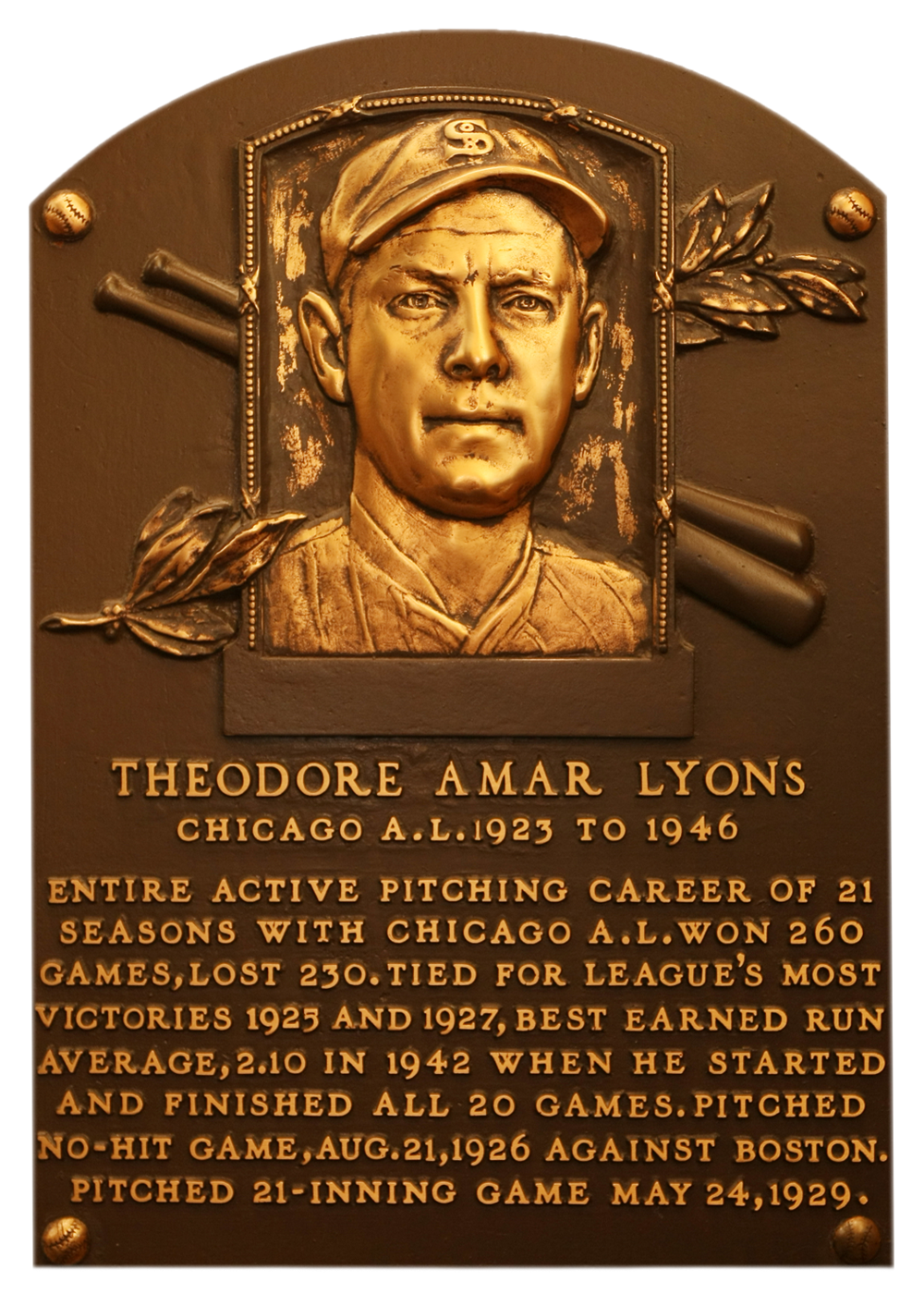 Ted Lyons Hall of Fame plaque