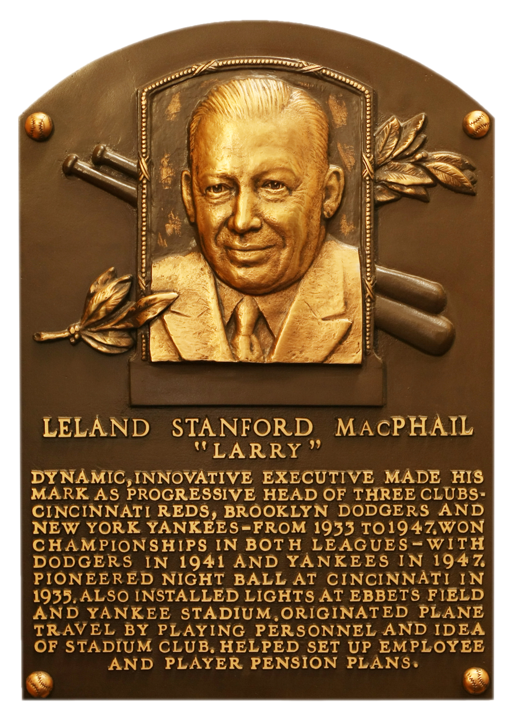 Larry MacPhail Hall of Fame plaque