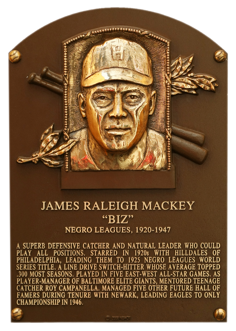 Biz Mackey Hall of Fame plaque