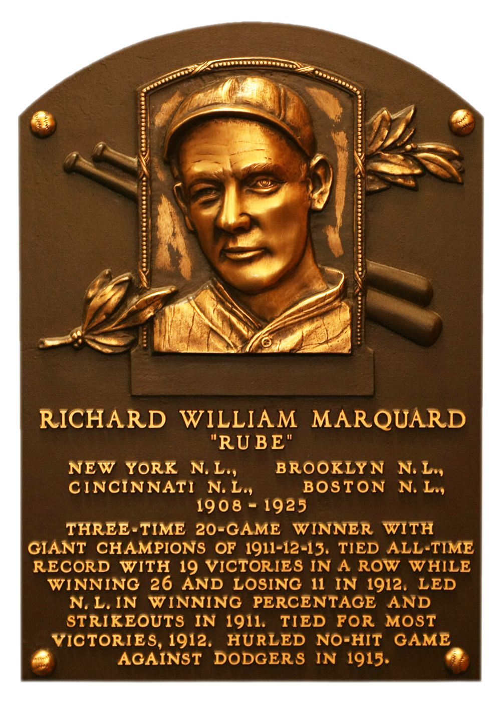 Rube Marquard Hall of Fame plaque