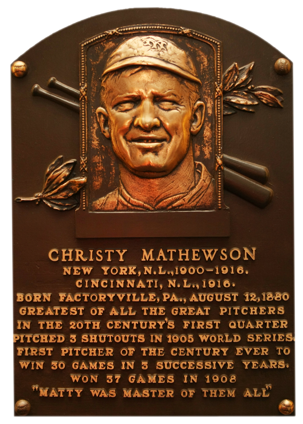 Christy Mathewson Hall of Fame plaque
