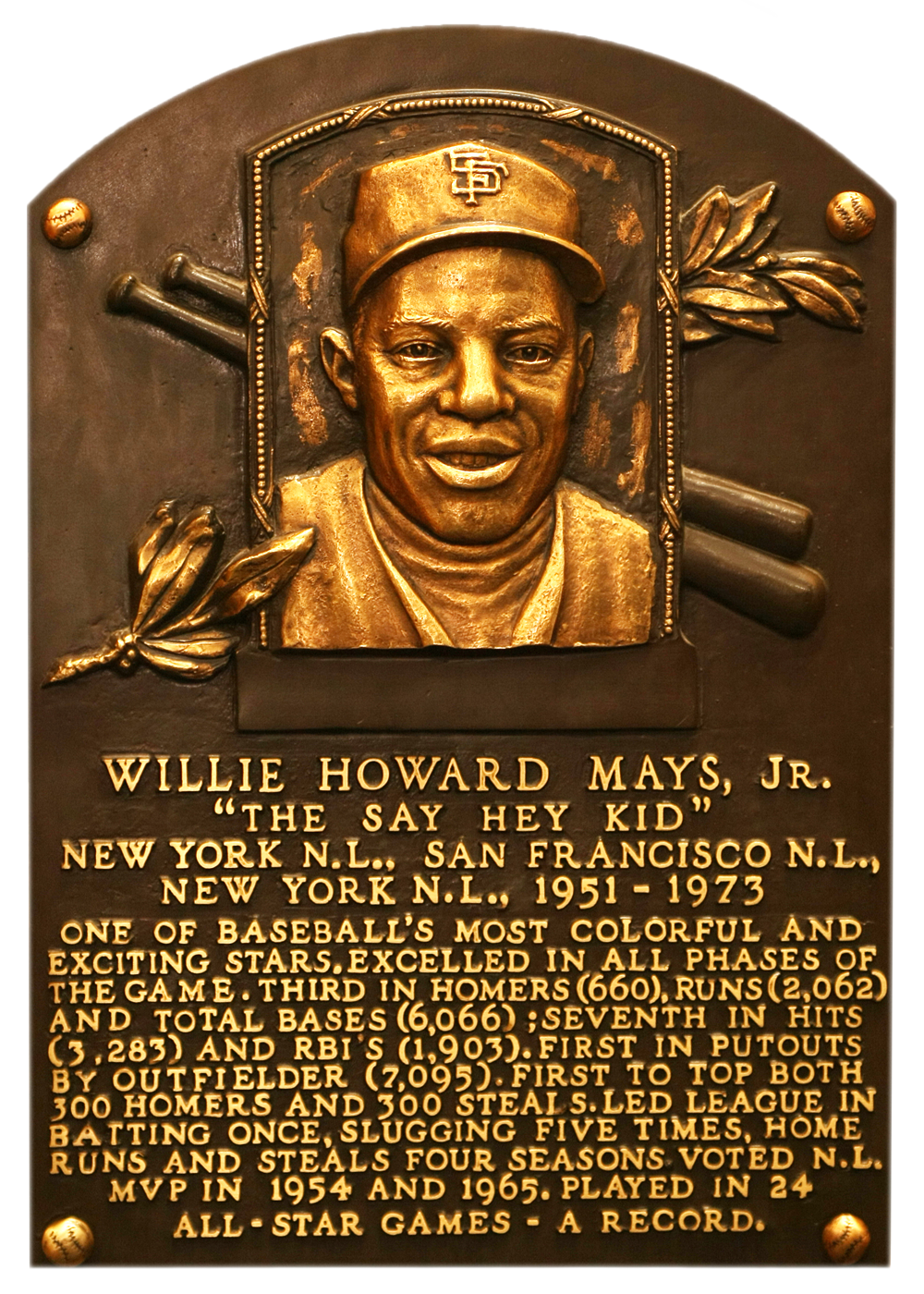 Willie Mays Hall of Fame plaque
