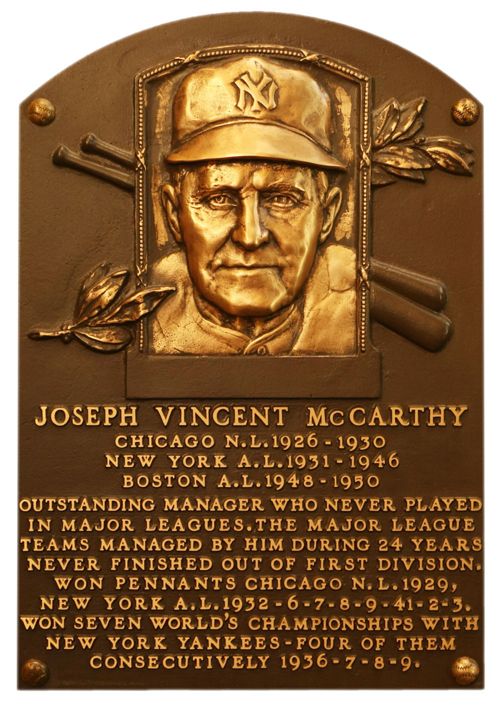 Joe McCarthy Hall of Fame plaque