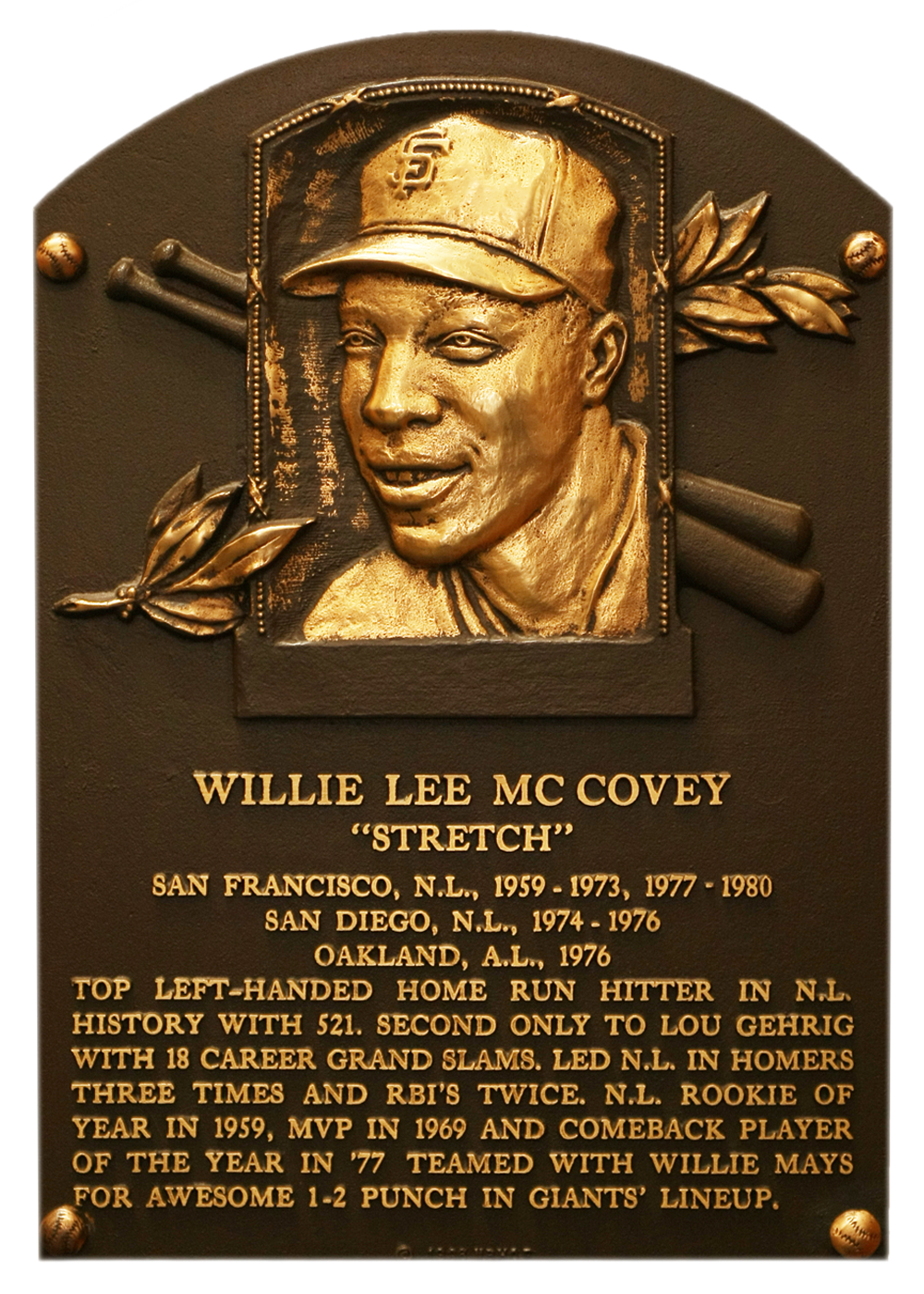 Willie McCovey Hall of Fame plaque