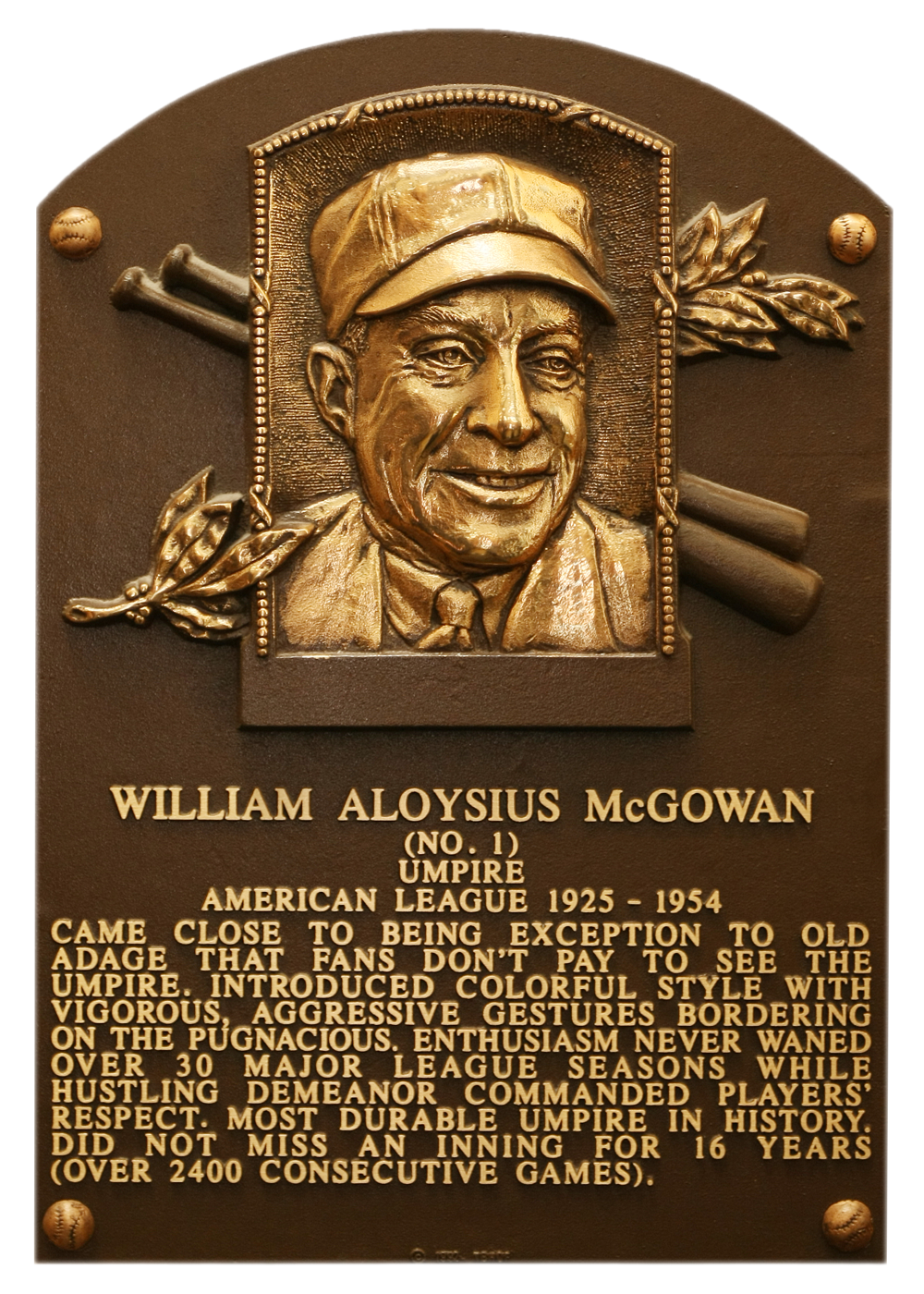 Bill McGowan Hall of Fame plaque