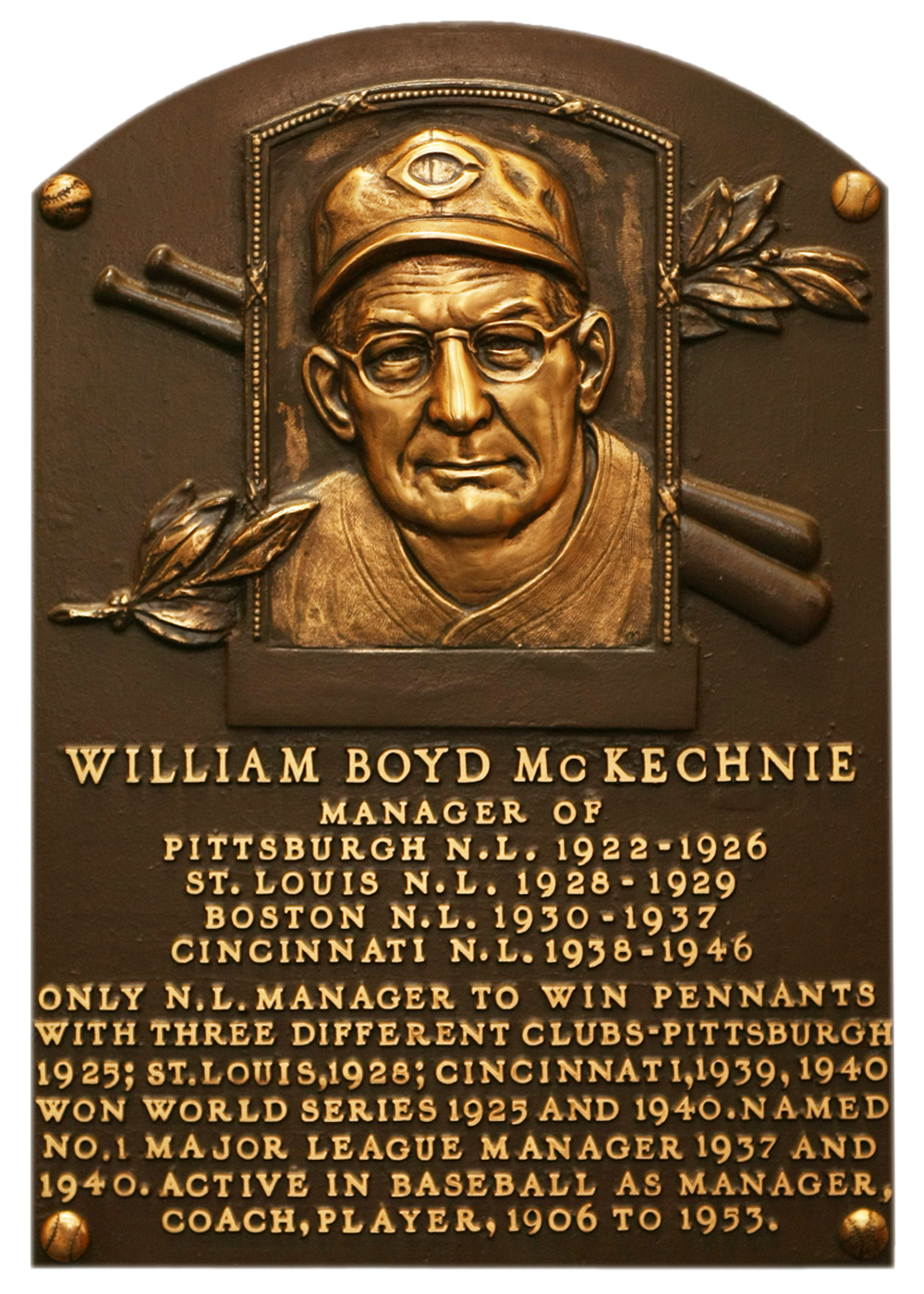 Bill McKechnie Hall of Fame plaque