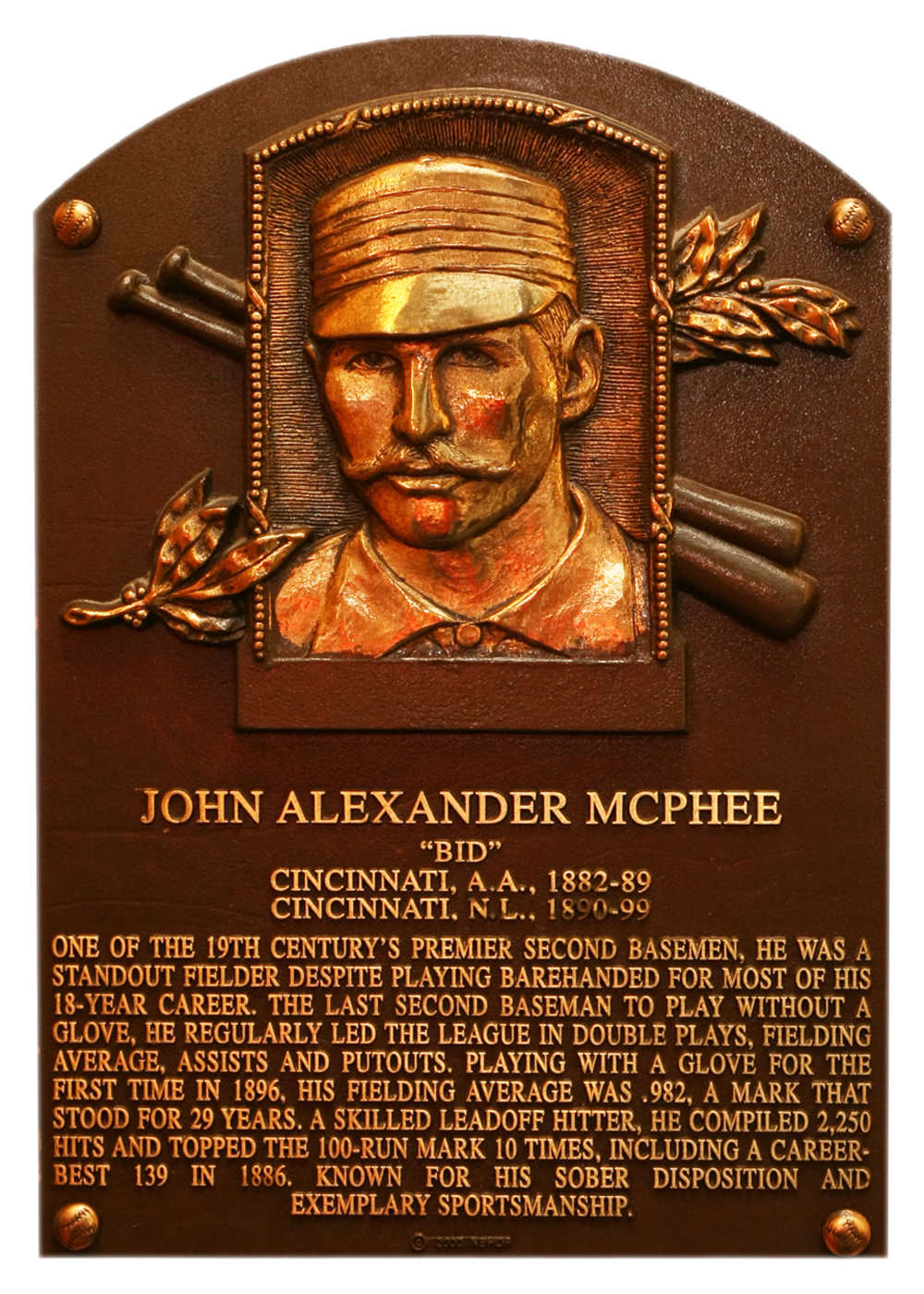Bid McPhee Hall of Fame plaque