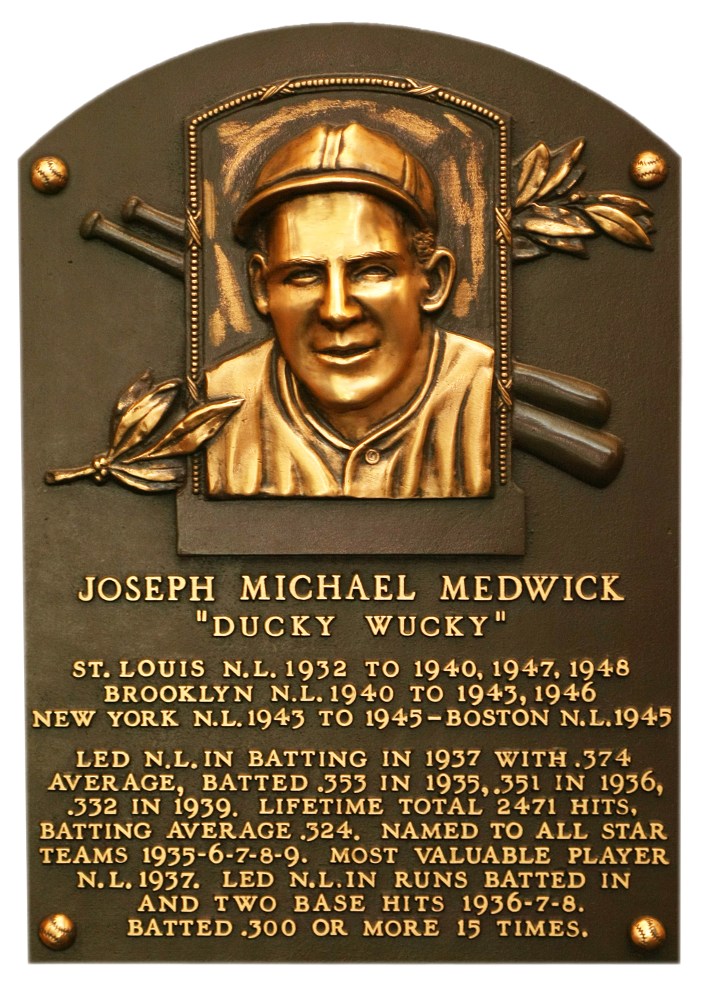 Joe Medwick Hall of Fame plaque