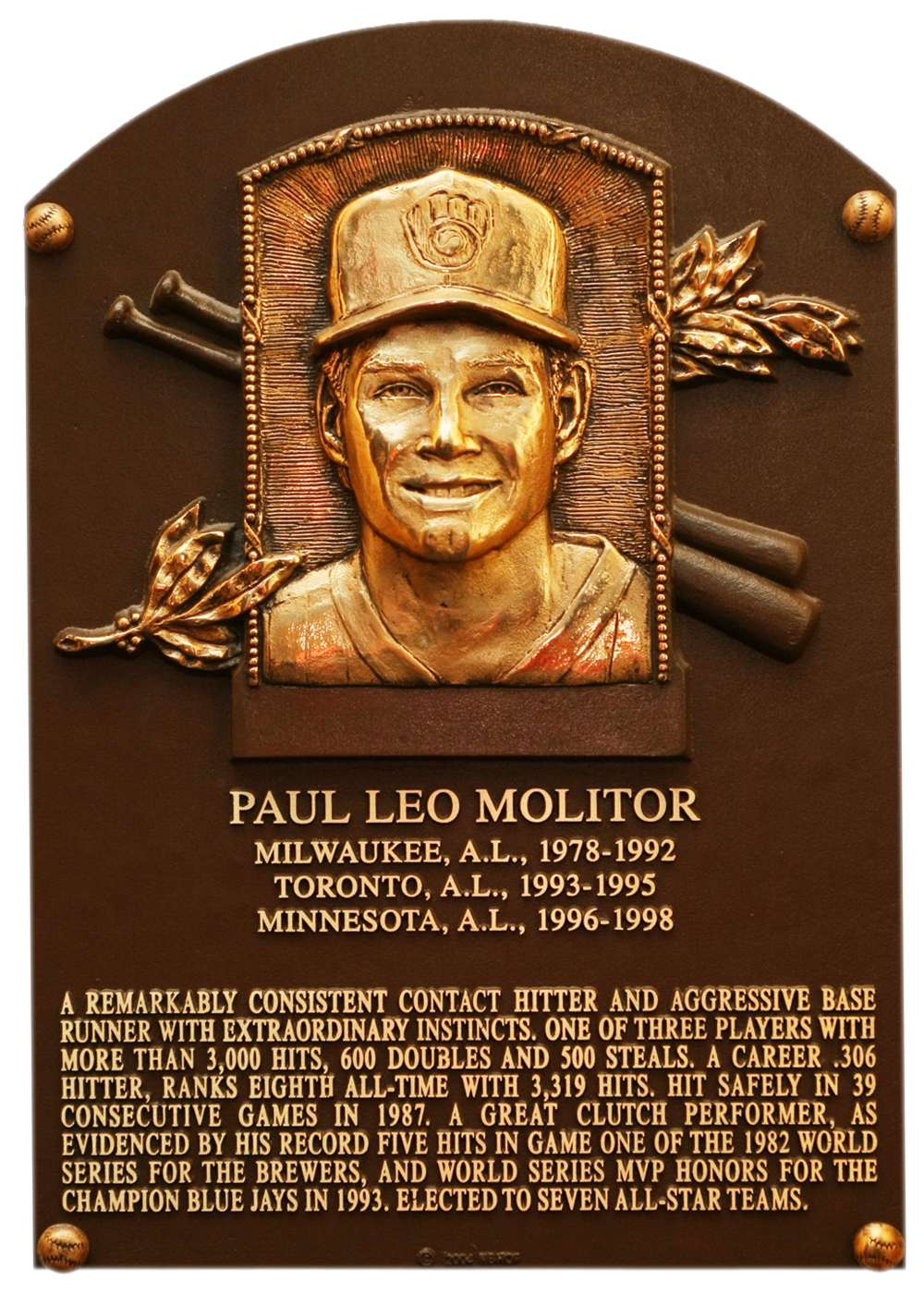 Paul Molitor Hall of Fame plaque