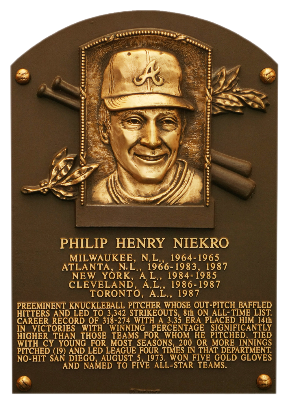 Phil Niekro Hall of Fame plaque