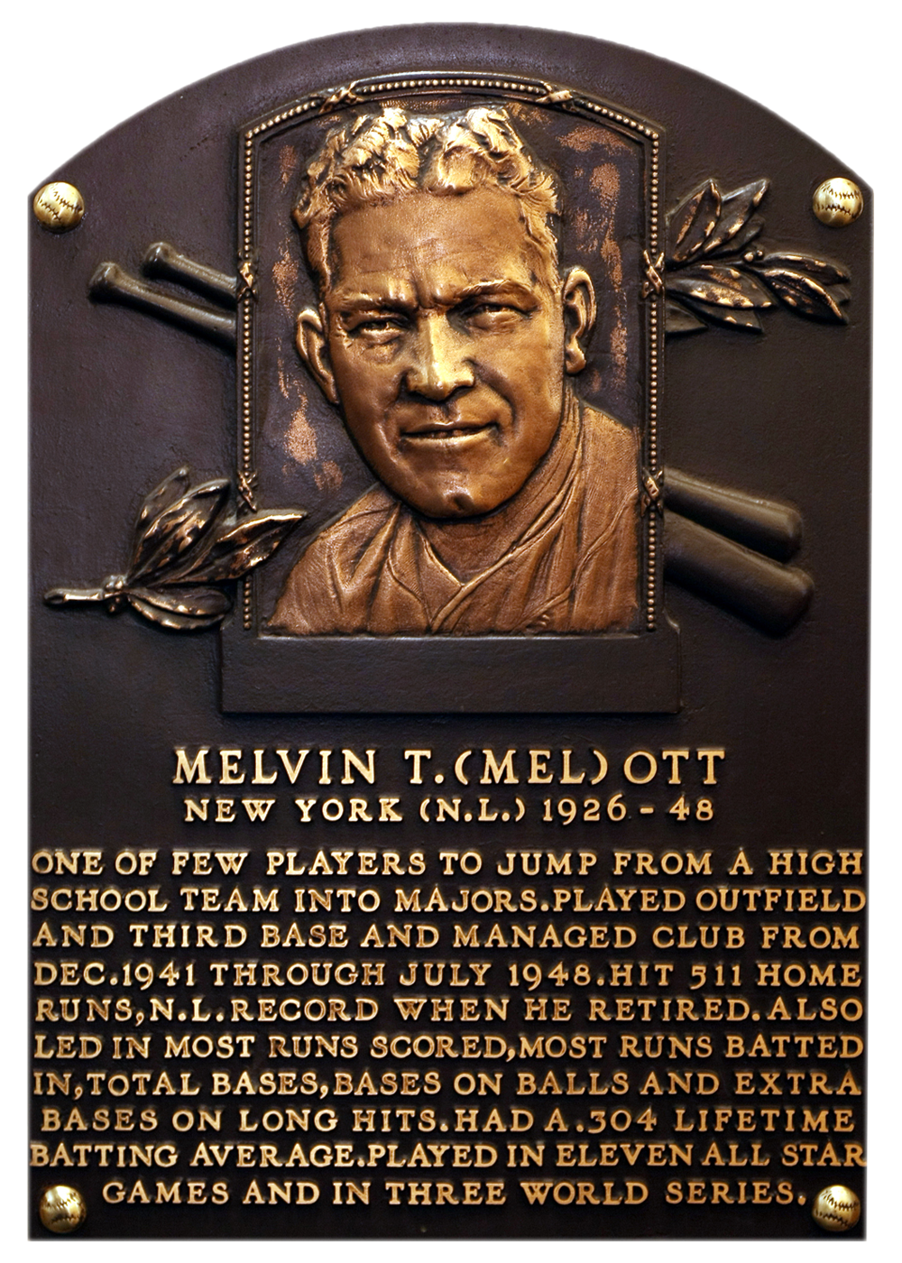 Mel Ott Hall of Fame plaque