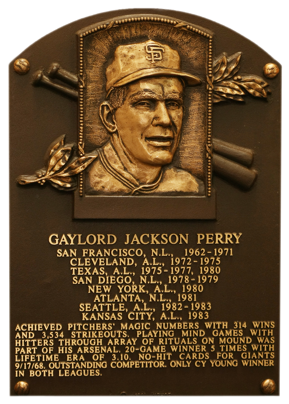 Gaylord Perry Hall of Fame plaque