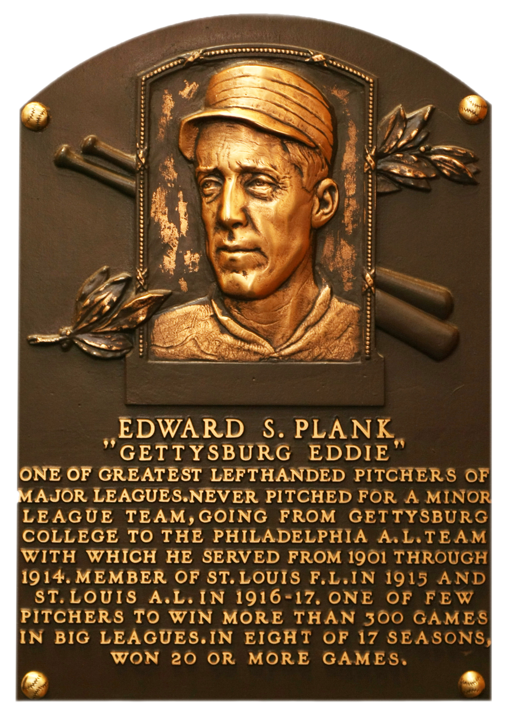 Eddie Plank Hall of Fame plaque