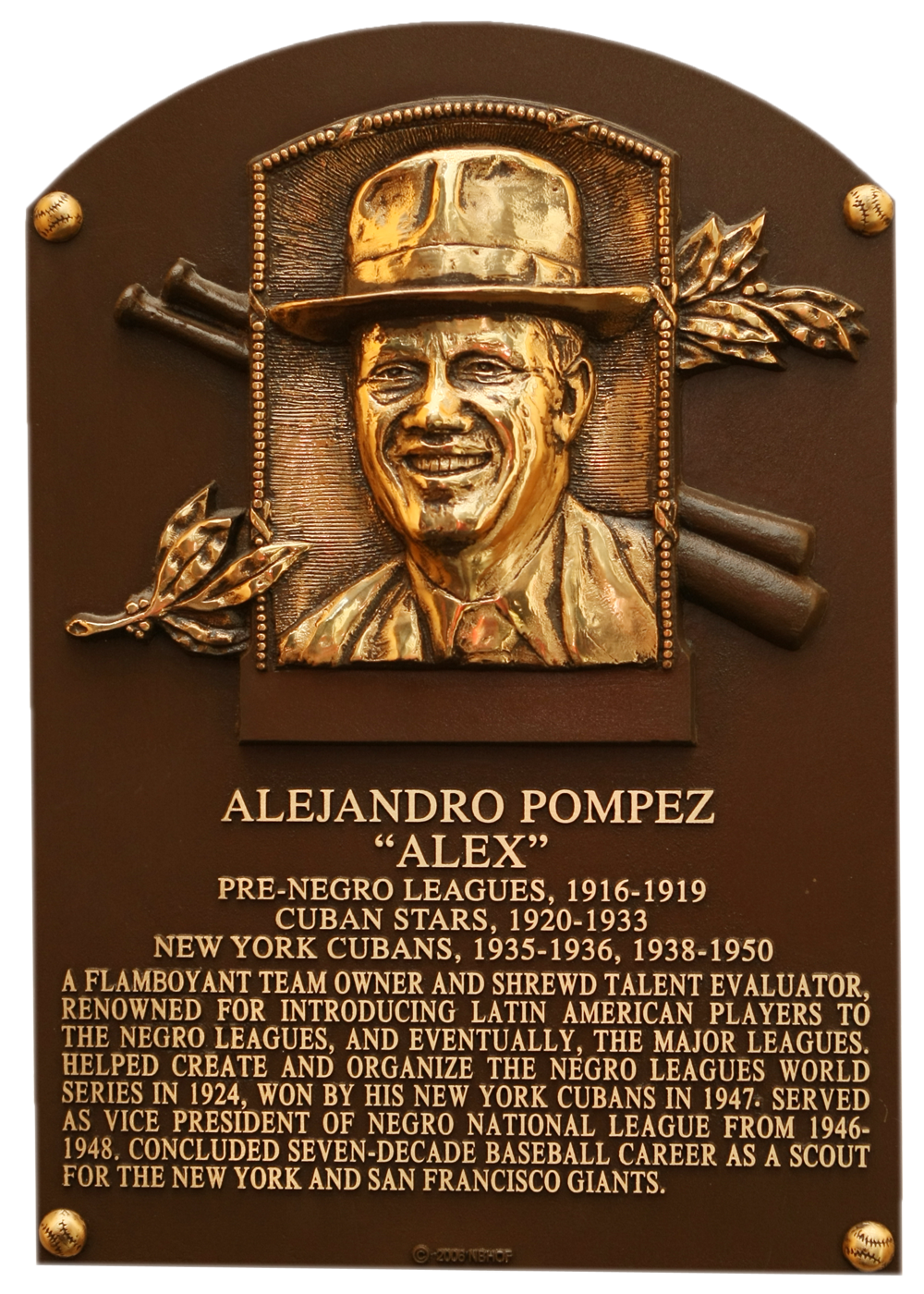 Alex Pompez Hall of Fame plaque