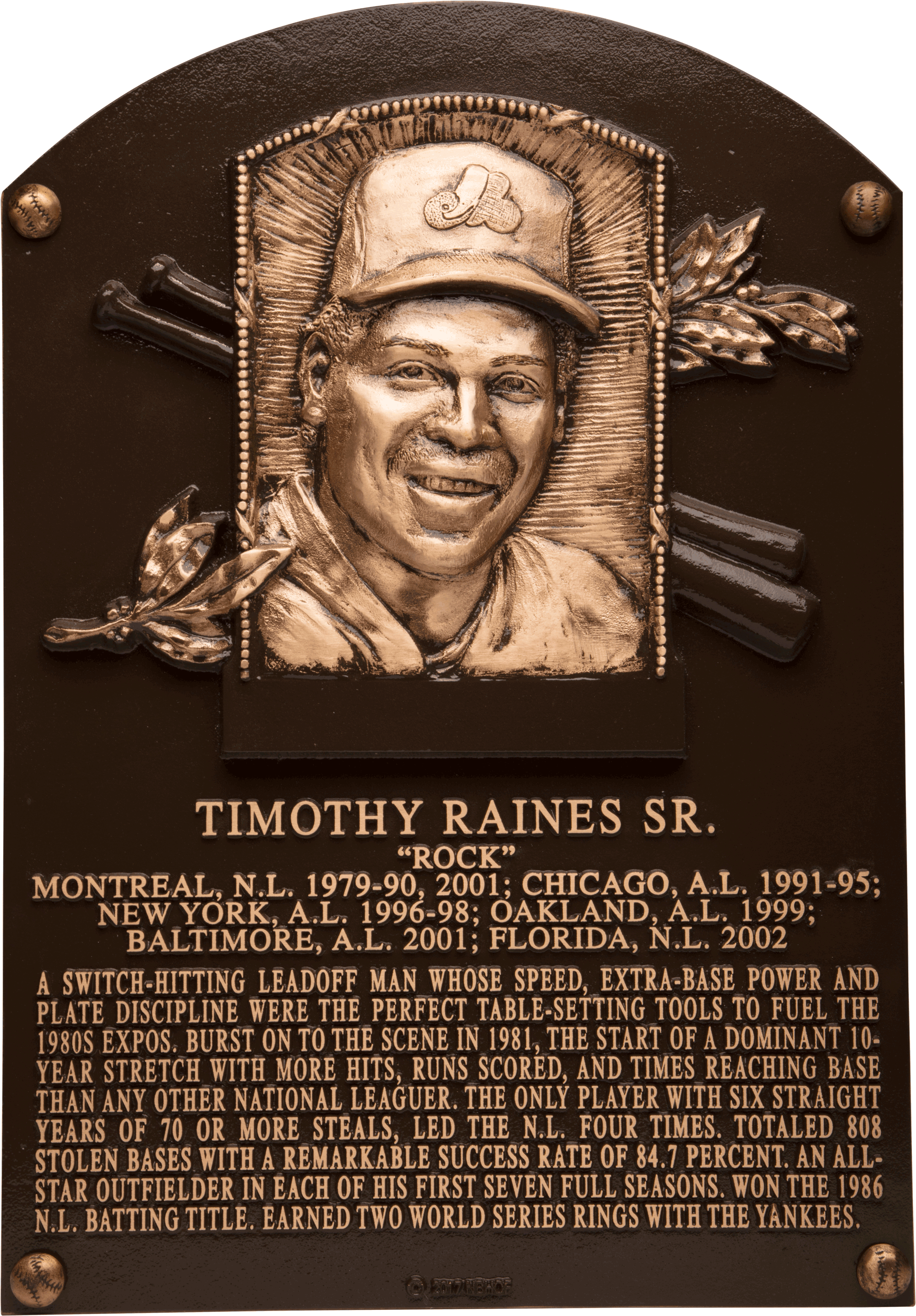 Tim Raines Sr. Hall of Fame plaque